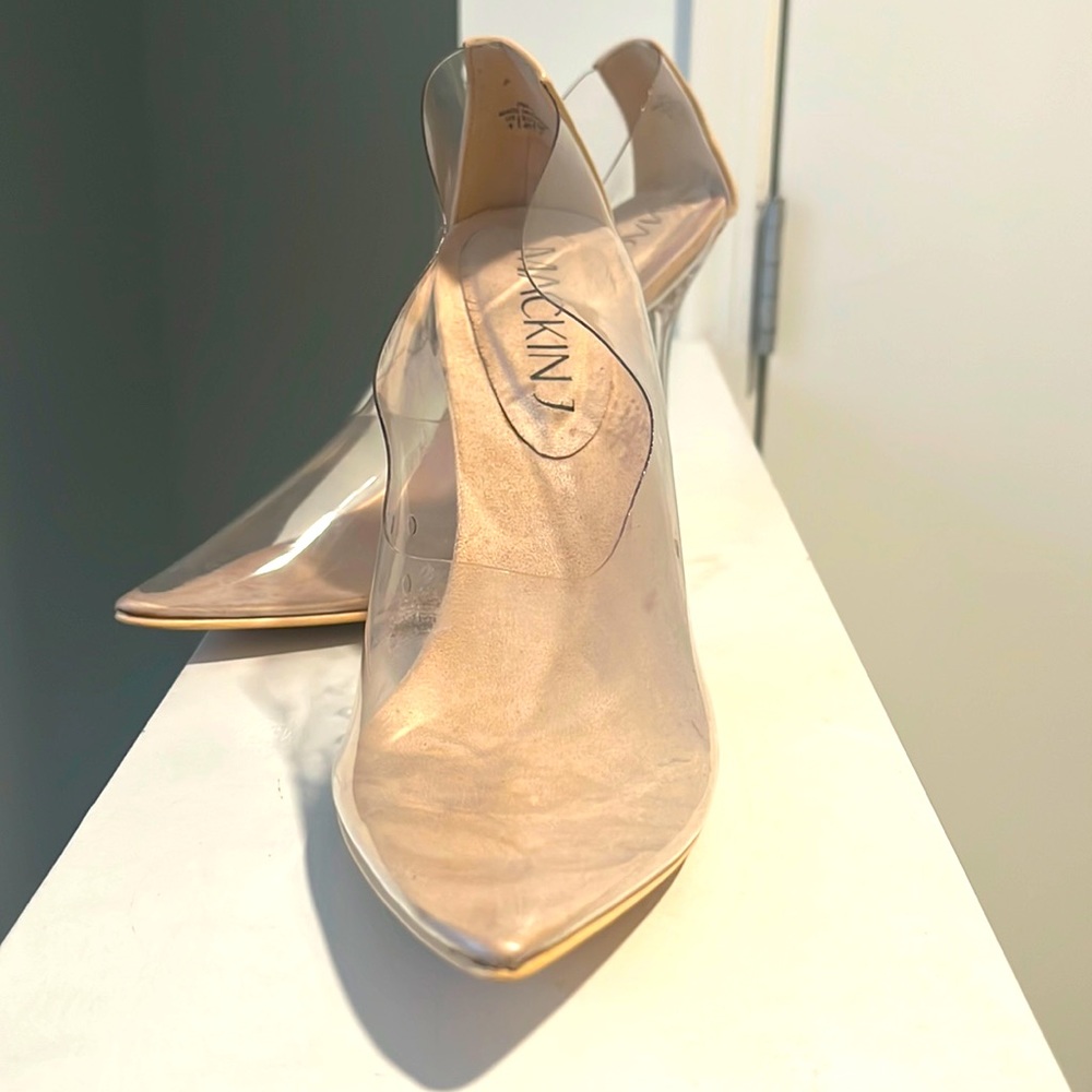 Mackin size 9 Clear Slipper Heel w/ Nude Back